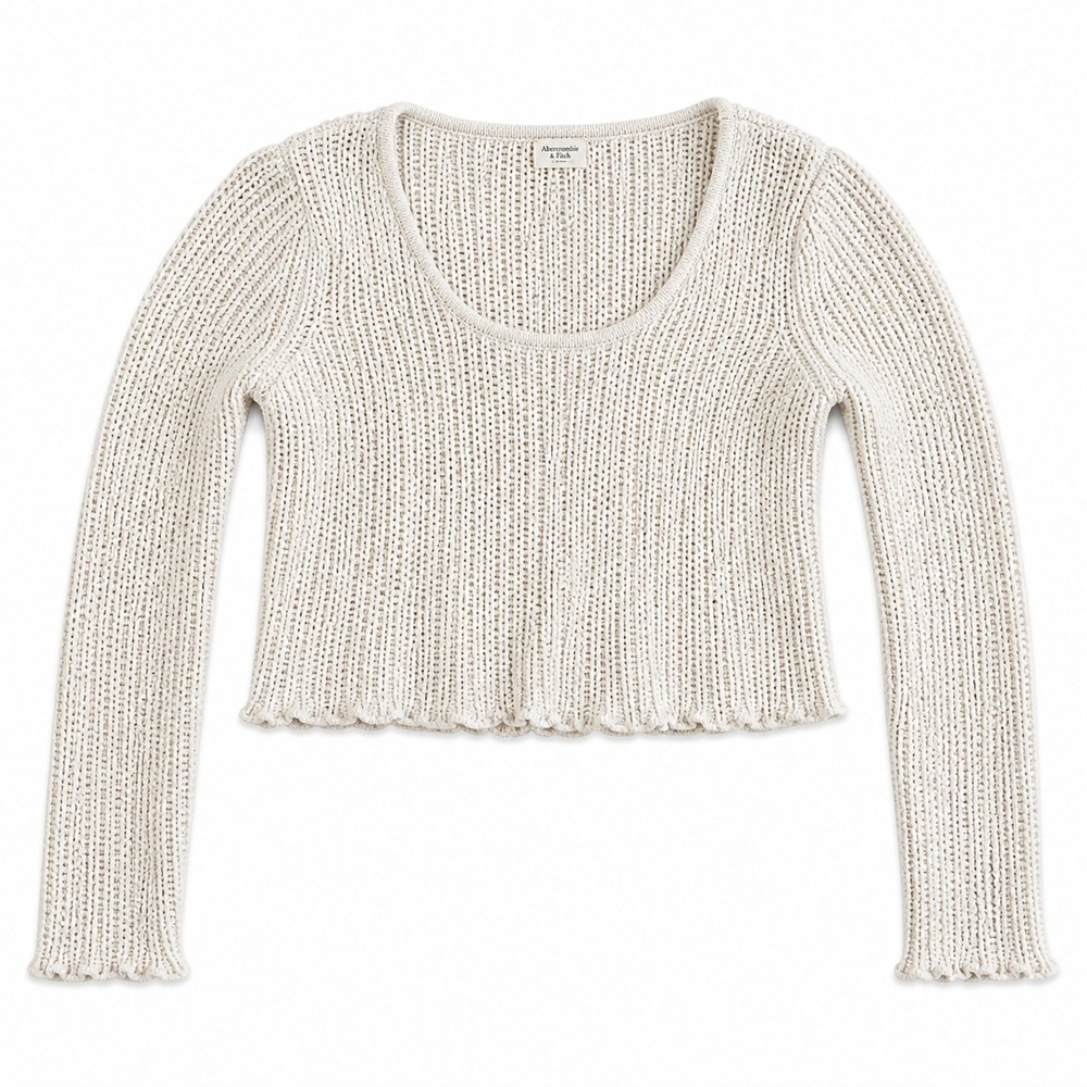 Abercrombie & Fitch Womens Cream Cotton Knit Cropped Scoop Neck Sweater Medium